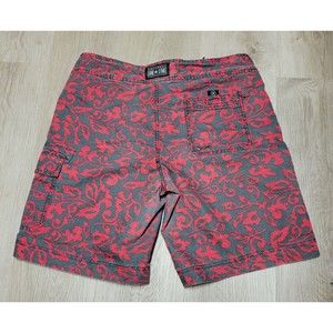 Converse All Star Board Shorts Pull-On Front Tie Red Gray Floral Size 34